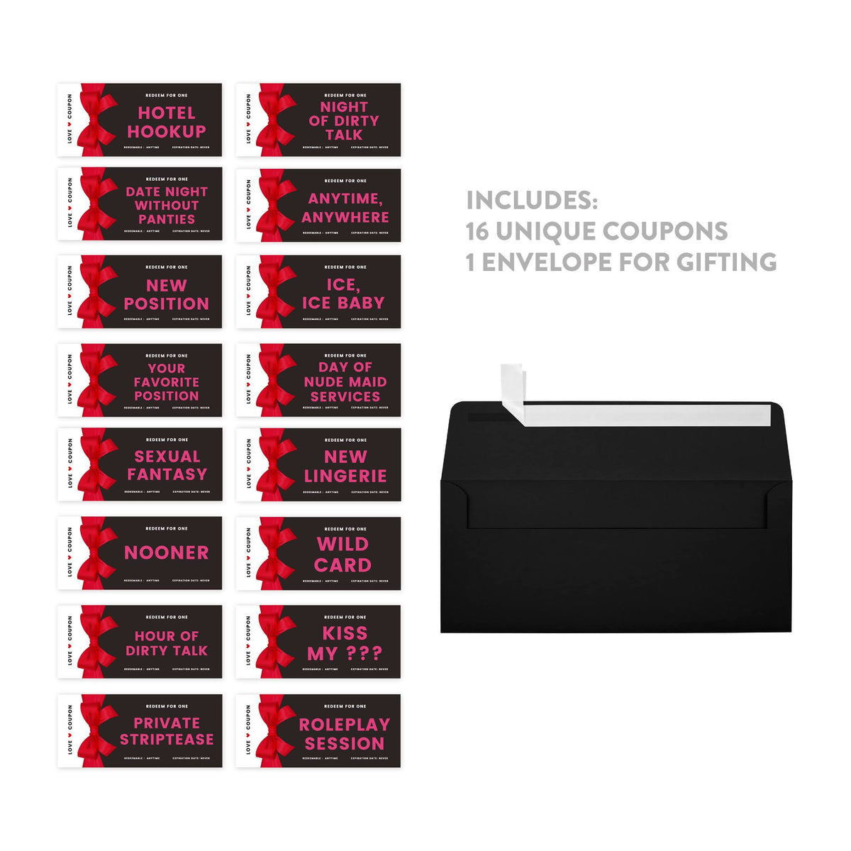 16-Pk Red Bow Love Coupons for Couples A86057