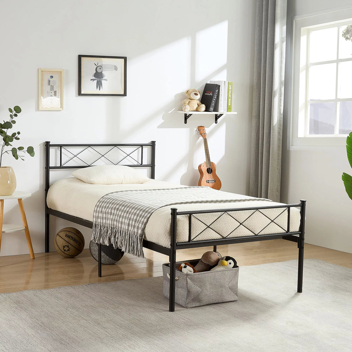 Black Twin Size Metal Bed Frame with Headboard S75068
