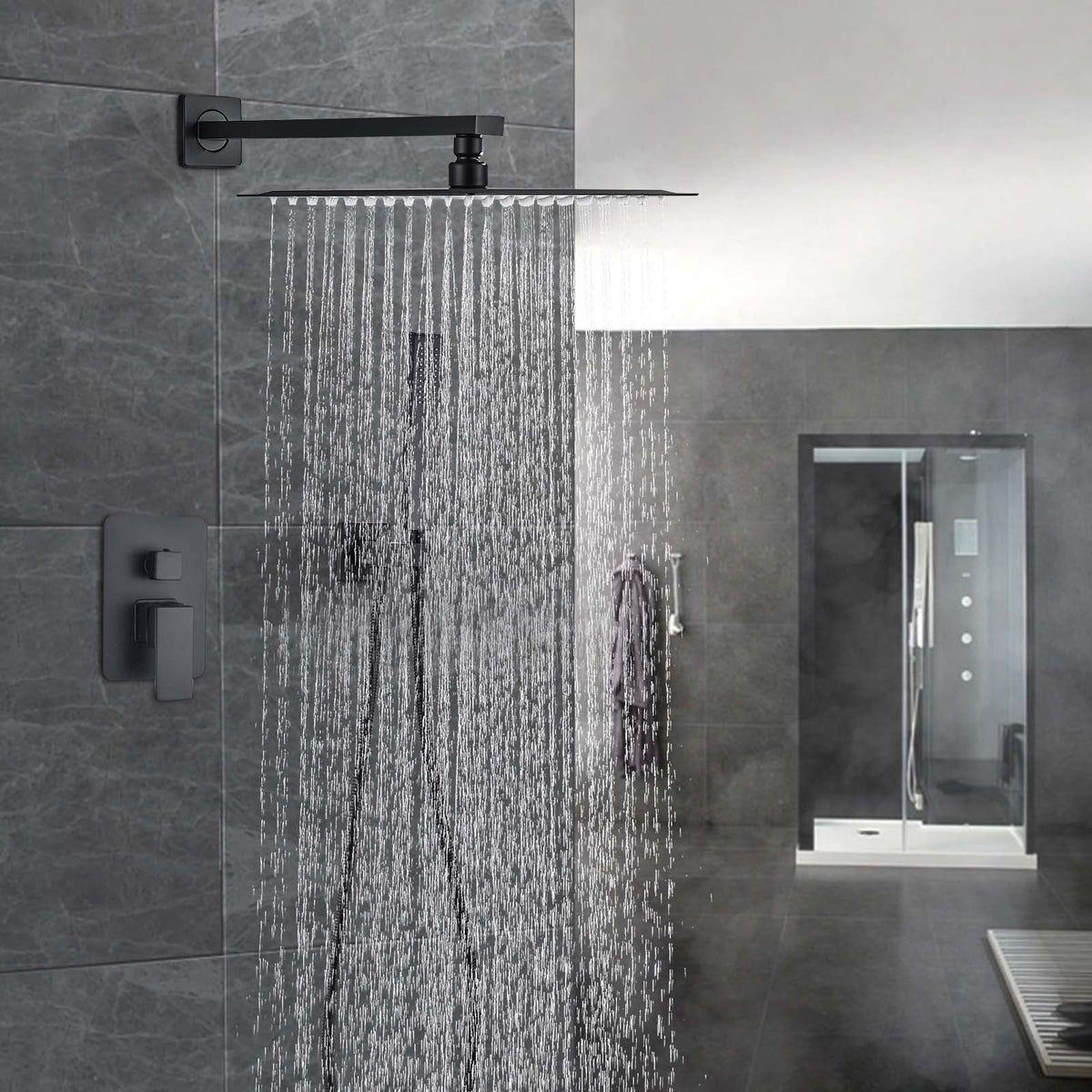 Matte Black 8 Inches Shower Faucet Set with Handheld Spray B894737