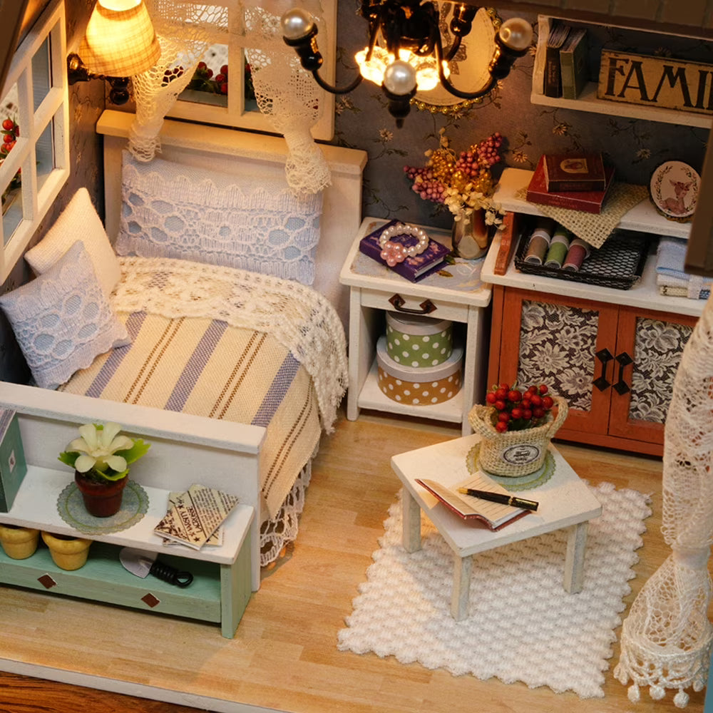DIY Miniature Dollhouse Kit 3D Wooden House Craft with Furniture LED Lights R1442