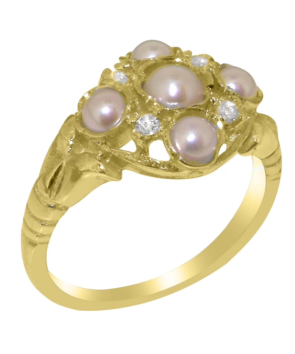18k Yellow Gold Cultured Pearl Cubic Zirconia Statement Ring L438