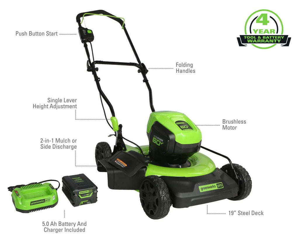 60V 19 Cordless Battery Push Lawn Mower with 5.0Ah Battery & Charger S46991