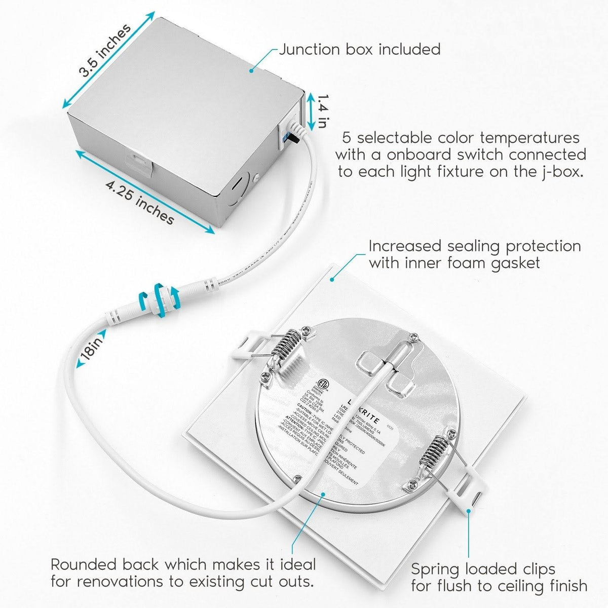 4x22 Ultra Thin Square LED Recessed Lighting Dimmable 10W Wet Rated T502611