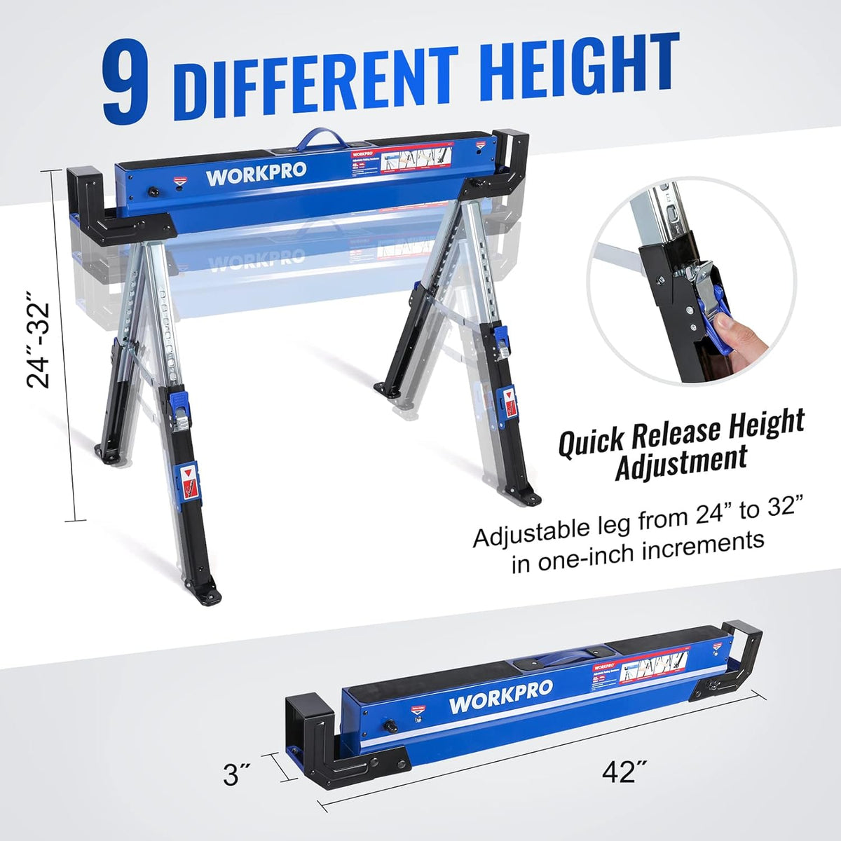 Folding Sawhorse 2-Pack Adjustable Heavy Duty 3000 lbs Load Capacity E322122