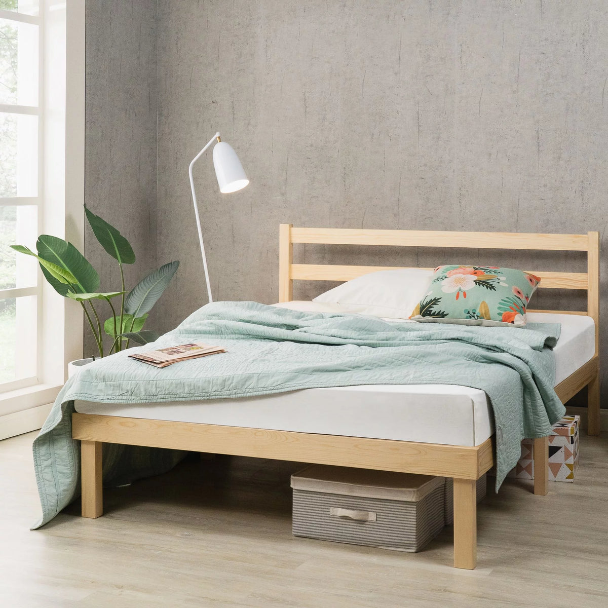 King Wood Platform Bed Frame with Headboard X706172