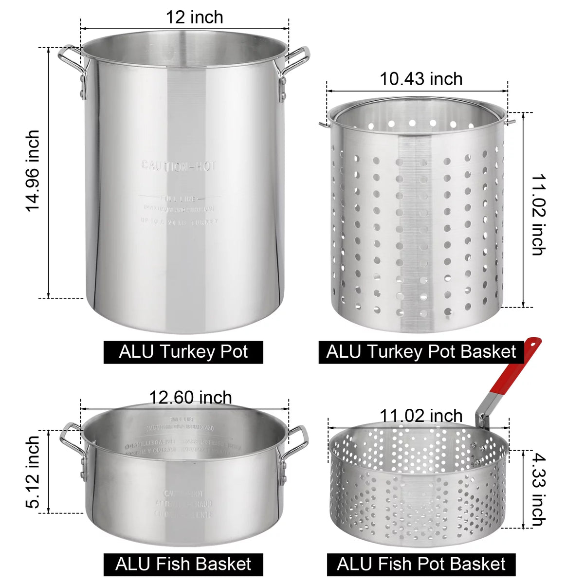 Black 4 Piece 30QT Turkey Pot 10qt Fish Pot Gas Fryer W9414