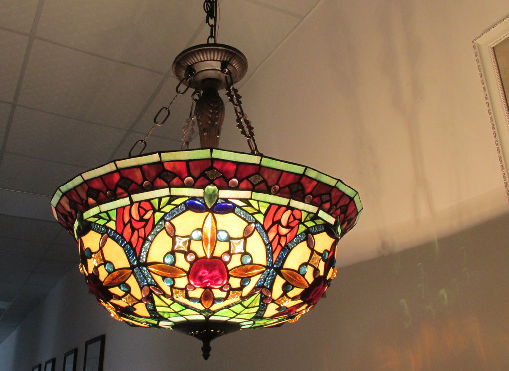 Tiffany-Style 3 Light Inverted Ceiling Pendant 22" Shade F37219