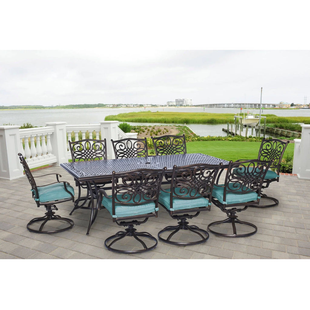 9-Piece Aluminum Outdoor Dining Set with 8 Swivel Rockers Y848