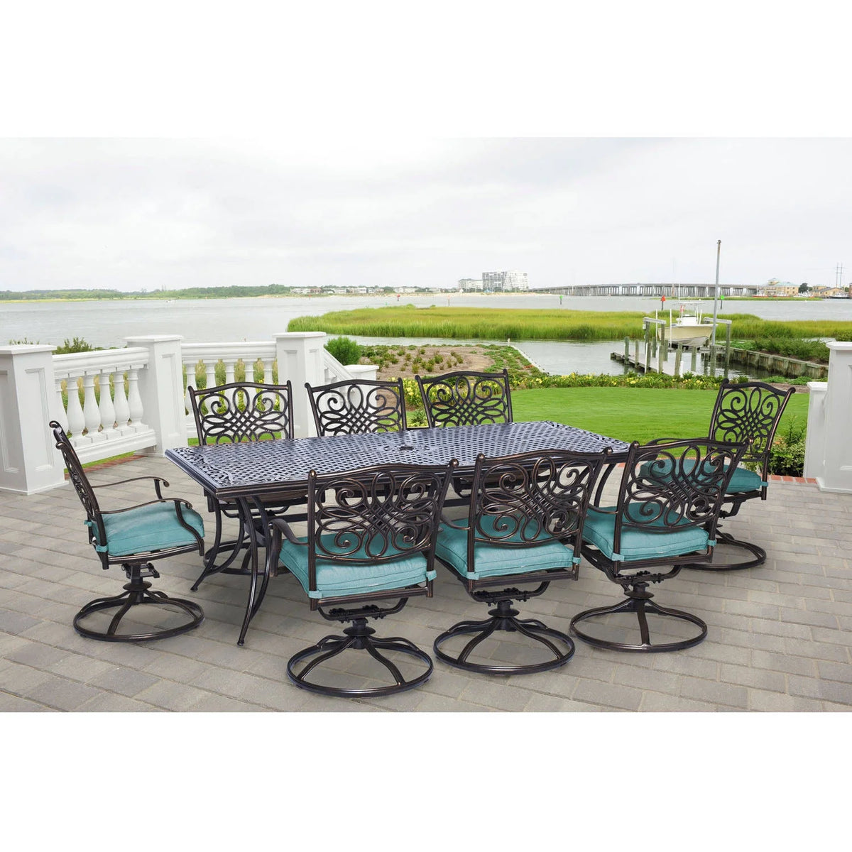 9-Piece Aluminum Outdoor Dining Set with 8 Swivel Rockers Y848