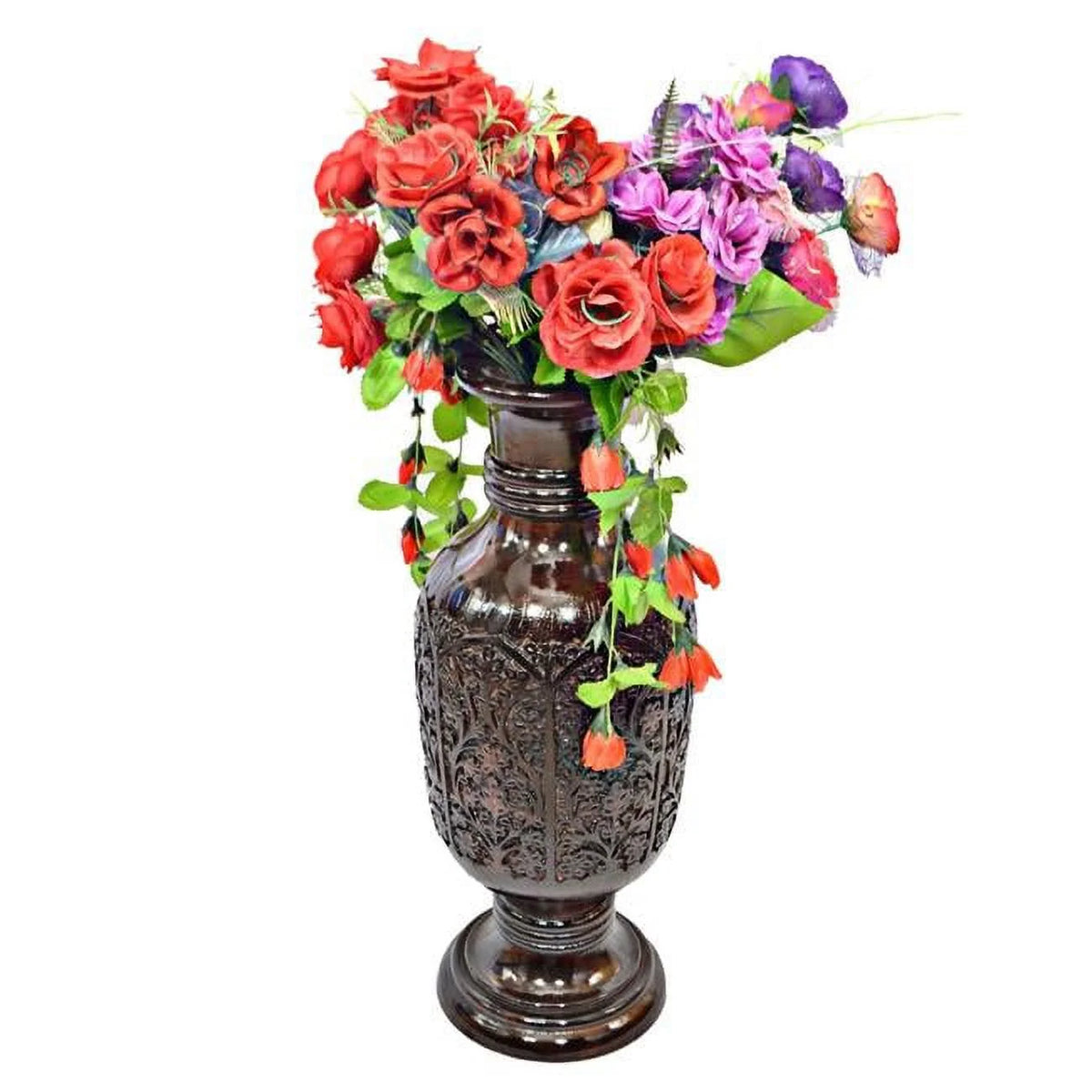 Round Antique Decorative Mango Wood Table Flower Vase H74255