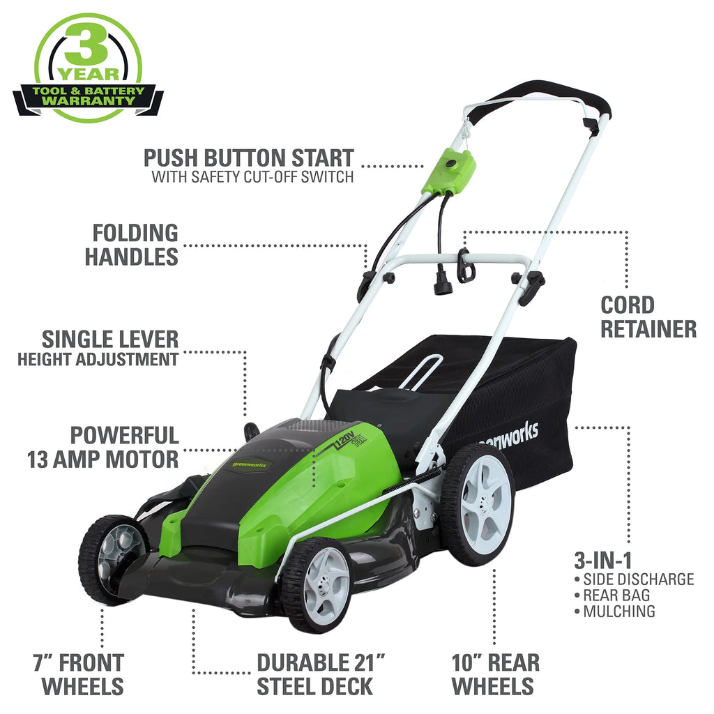 21 Amp Corded Electric Walk-Behind Push Lawn Mower O5546