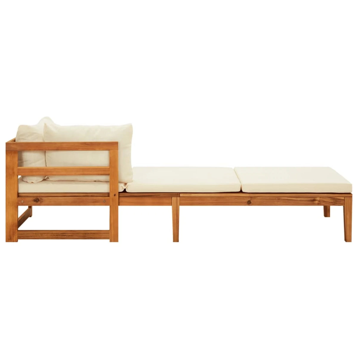 2 Piece Acacia Wood Sun Lounger with Cream White Cushion and Pillows I4194