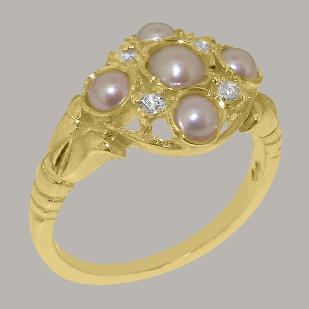 18k Yellow Gold Cultured Pearl Cubic Zirconia Statement Ring L438