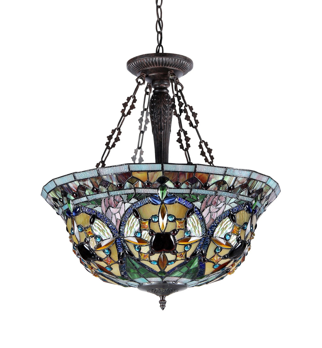 Tiffany-Style 3 Light Inverted Ceiling Pendant 22" Shade F37219