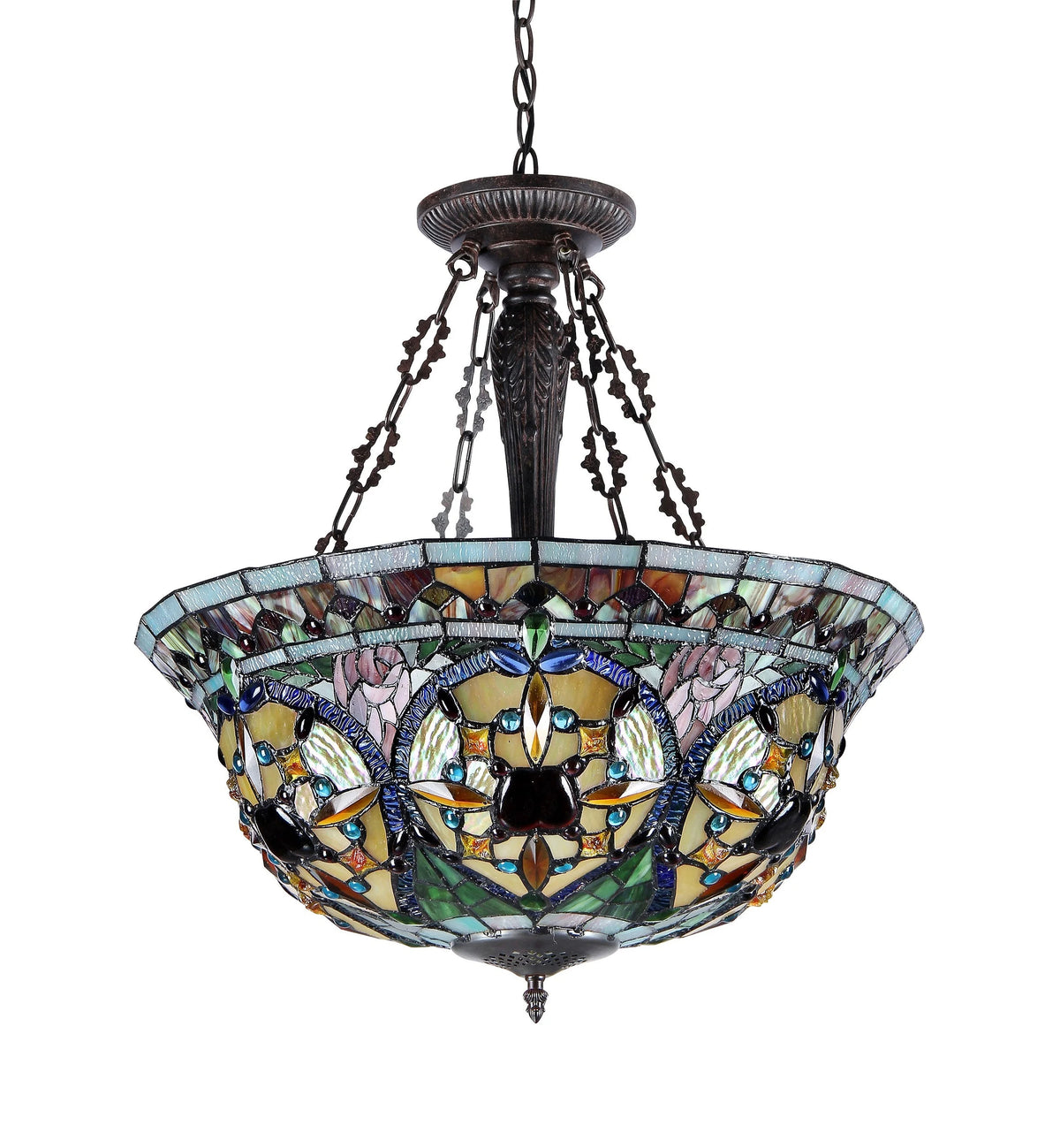 Tiffany-Style 3 Light Inverted Ceiling Pendant 22" Shade F37219