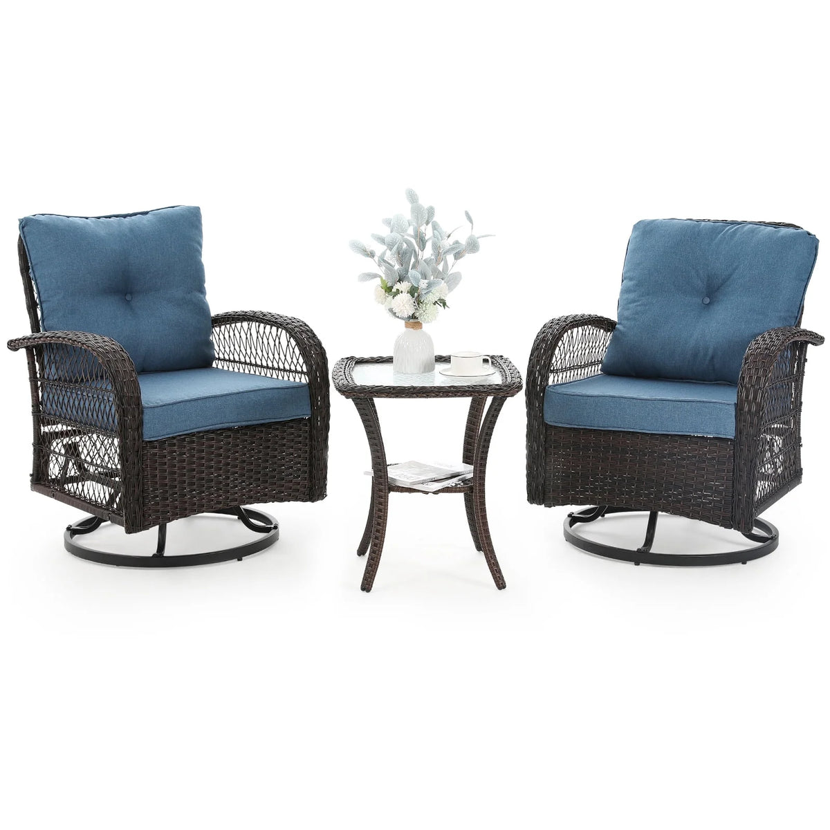 3 Pieces Patio Furniture Set with Glass Top Side Table I74411