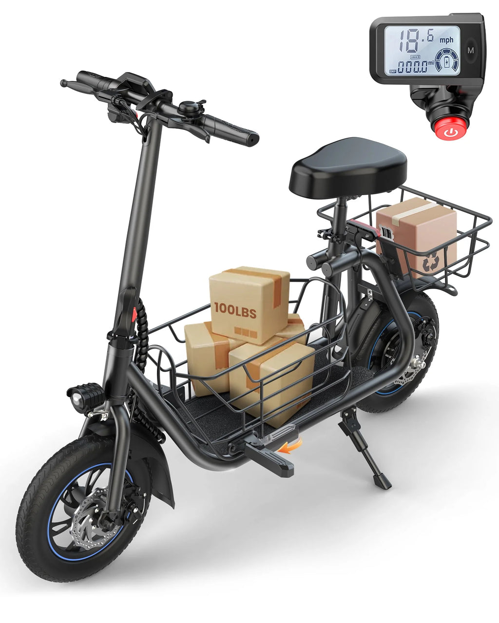 450W Electric Scooter with Seat and Basket C51668