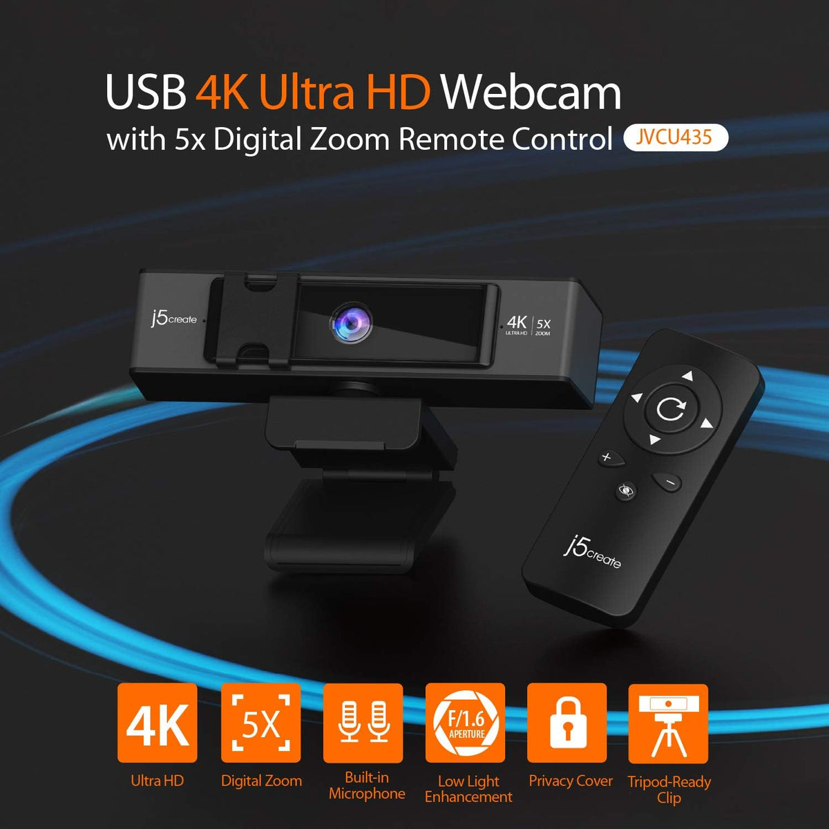 4K Ultra HD Webcam with 5X Digital Zoom, Privacy Cover, Dual Microphones, USB-C M599