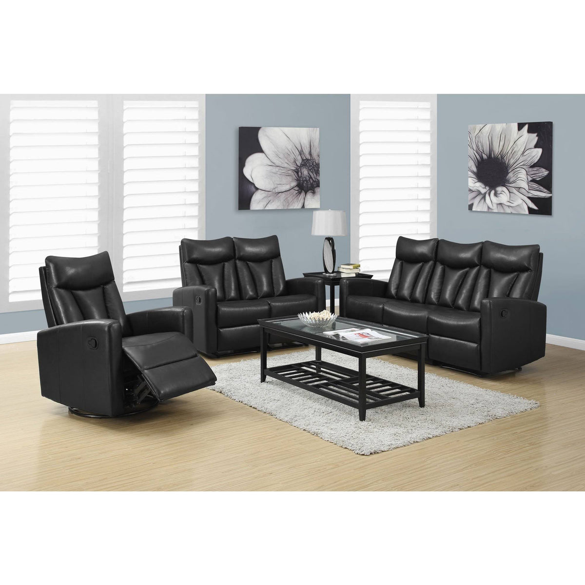Black Bonded Leather Reclining Sofa G989