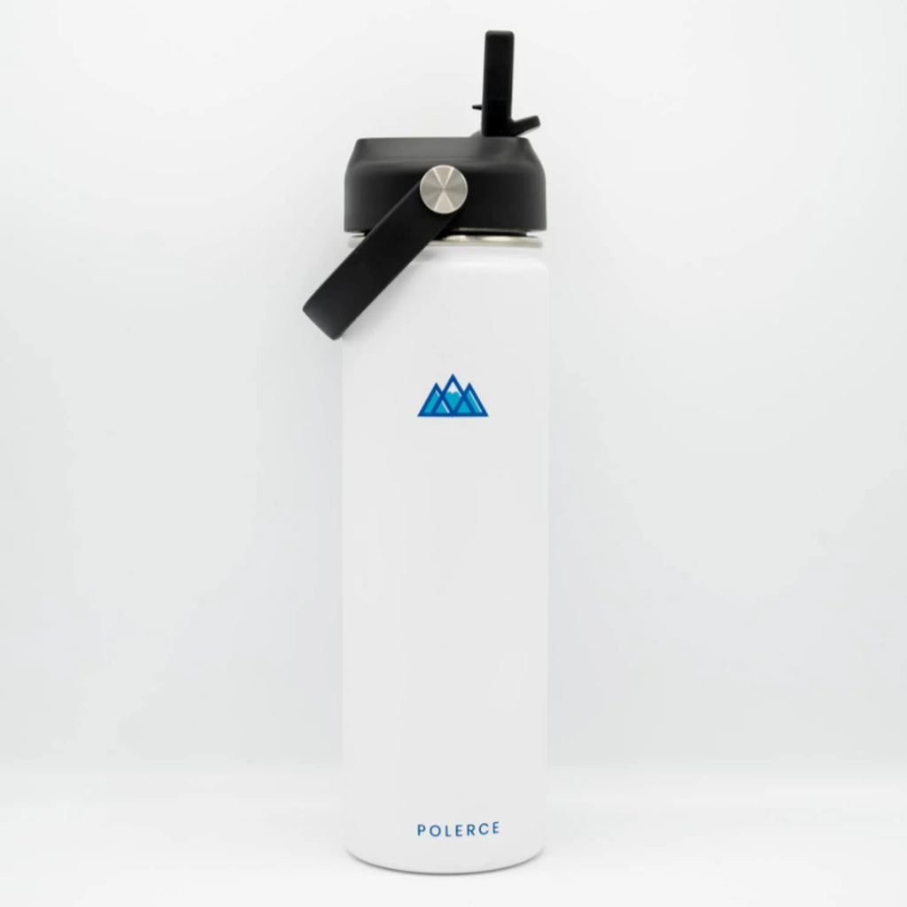 White Stainless Steel Vacuum Insulated Bottle with 3 Lids, 21 Fl Oz U14848