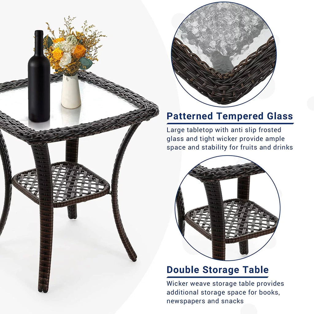 3 Pieces Patio Furniture Set with Glass Top Side Table I74411