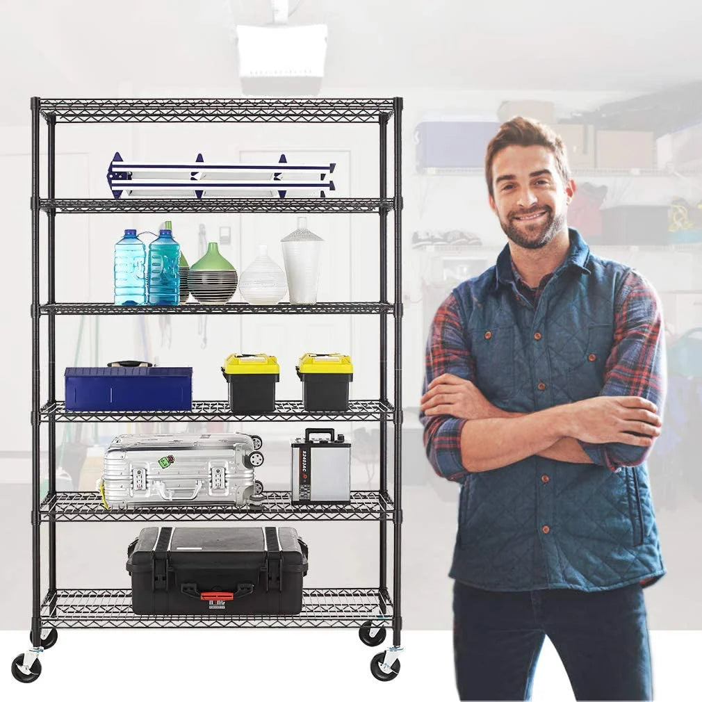 6 Tier Adjustable Wire Shelving Unit with Wheels E837765
