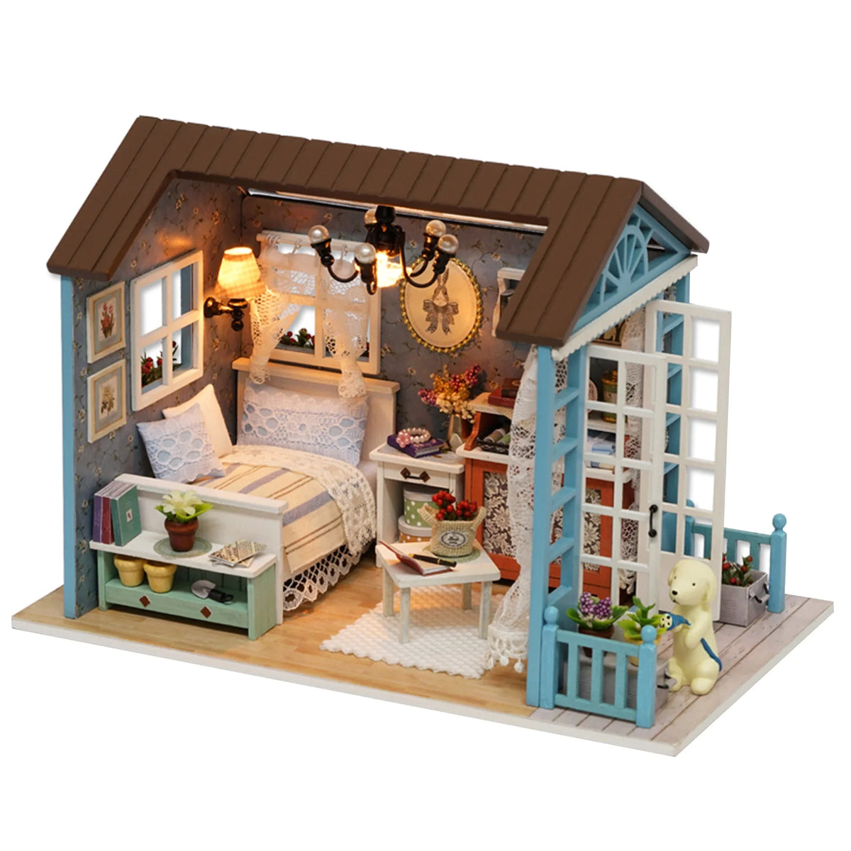 DIY Miniature Dollhouse Kit 3D Wooden House Craft with Furniture LED Lights R1442