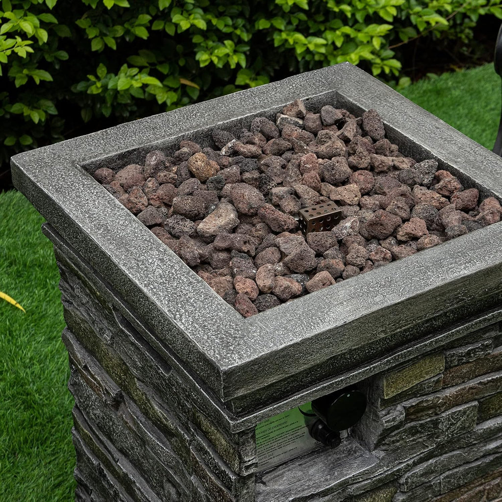 Square Propane Gas Fire Pit Table with Lava Rocks and PVC Cover T278