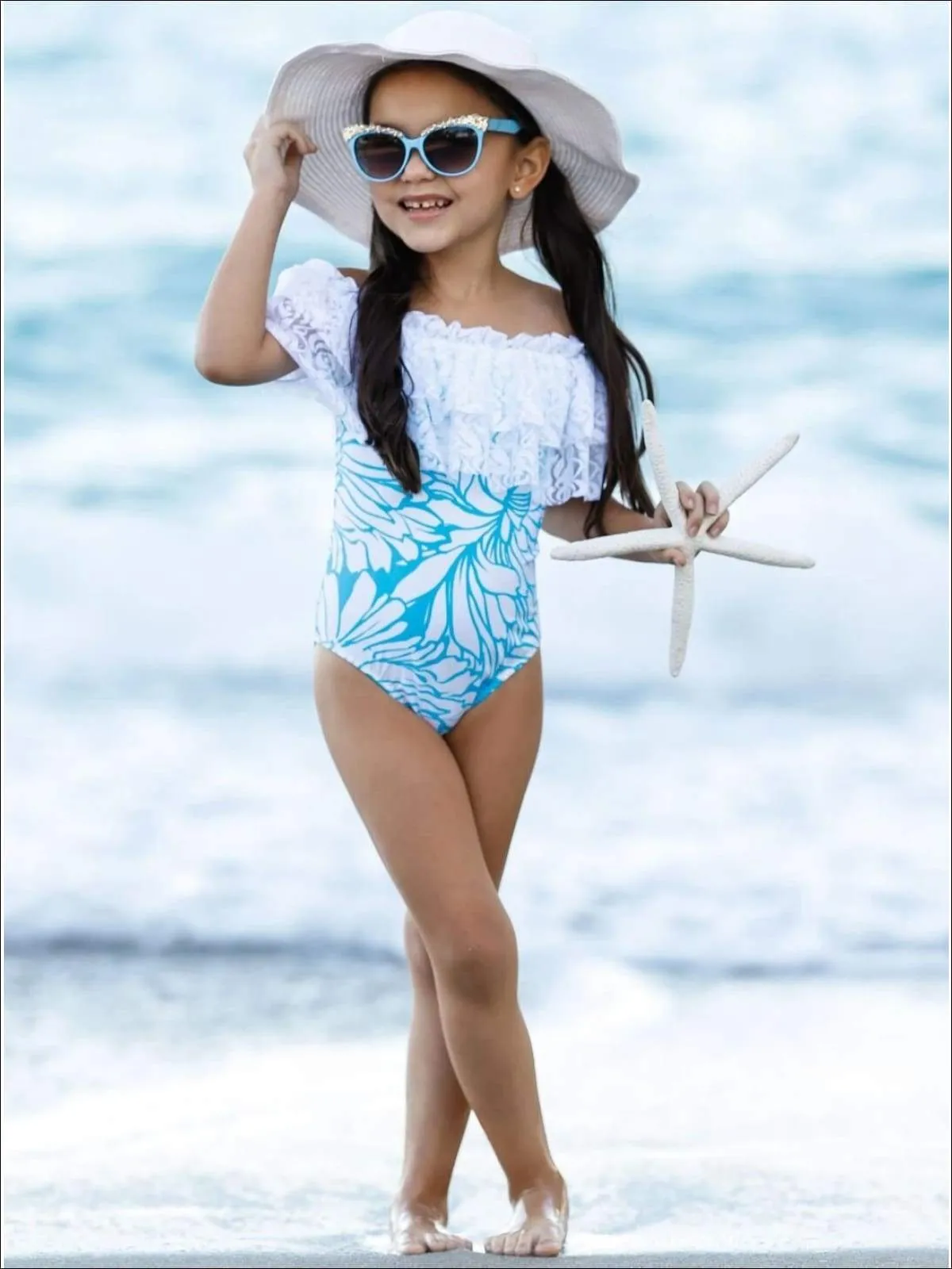 Amazing Waves Lace Bib One Piece Swimsuit