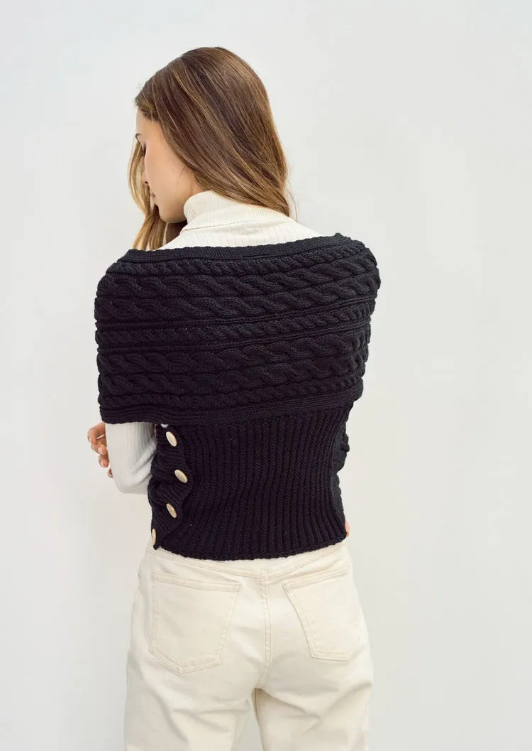 Aran Crossover Wrap | Black