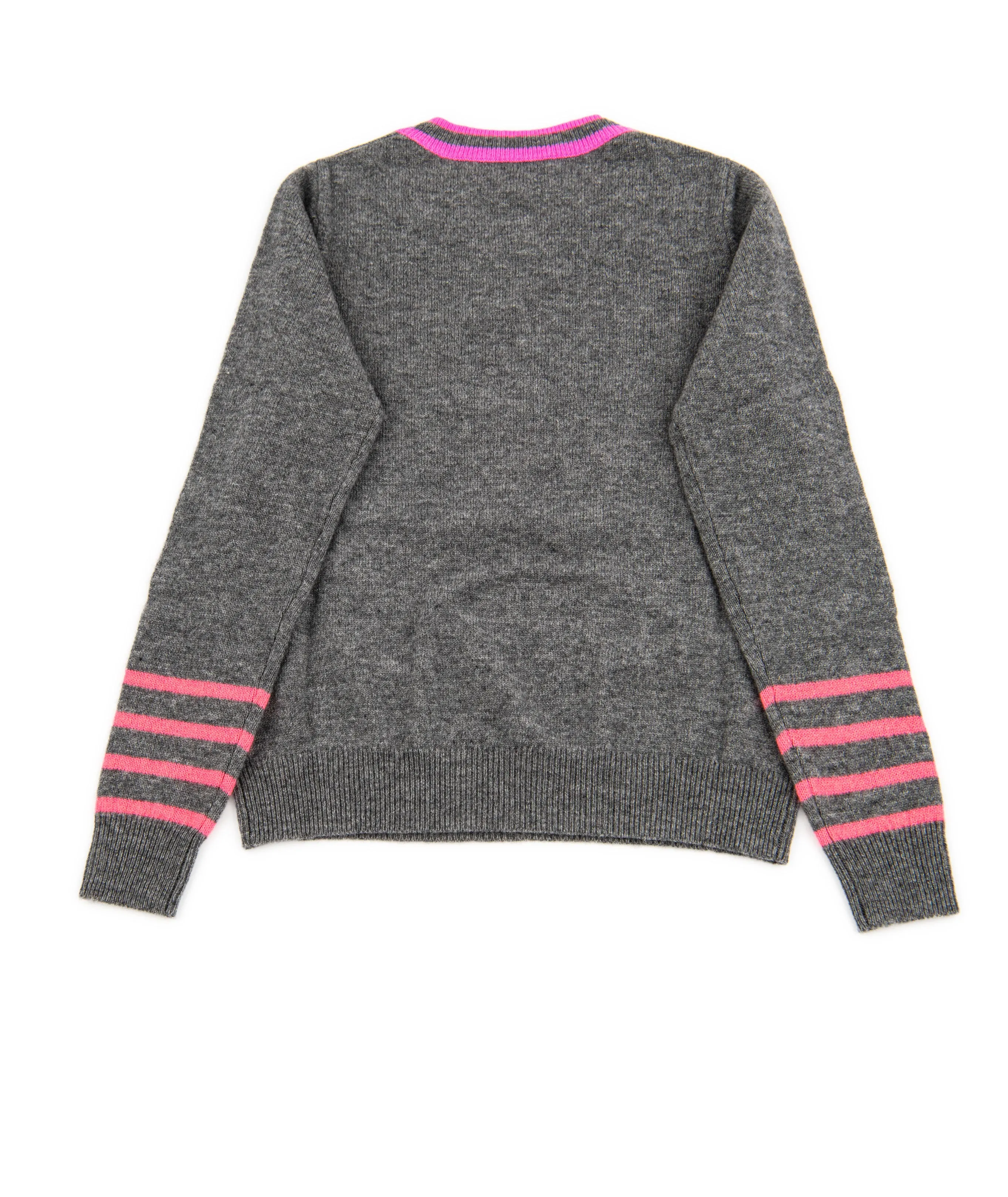 Autumn Cashmere Girls Grey/Pink Striped Ski Crew Sweater