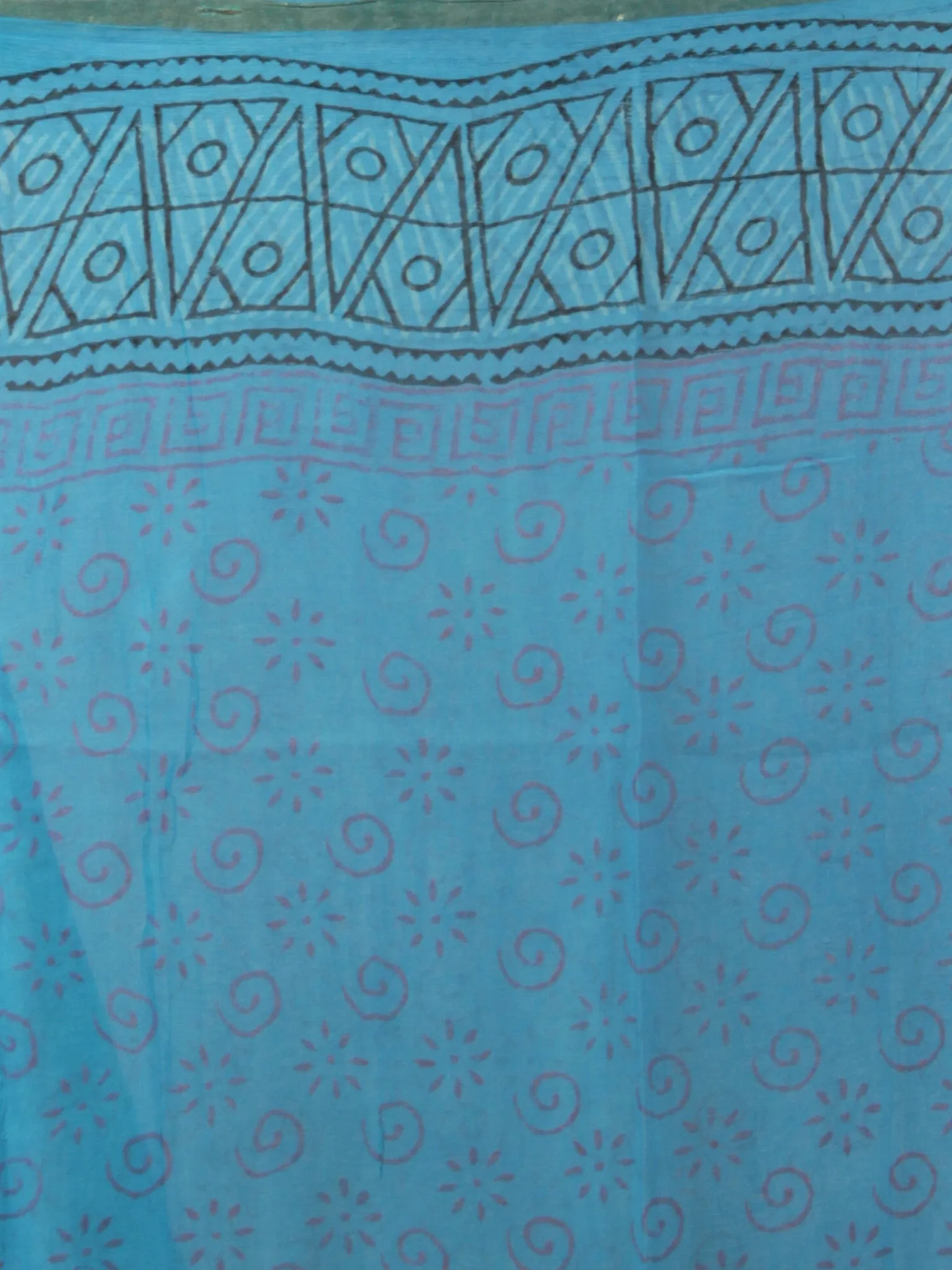 Azure grey  Hand Block Printed Chiffon Saree - S031701857