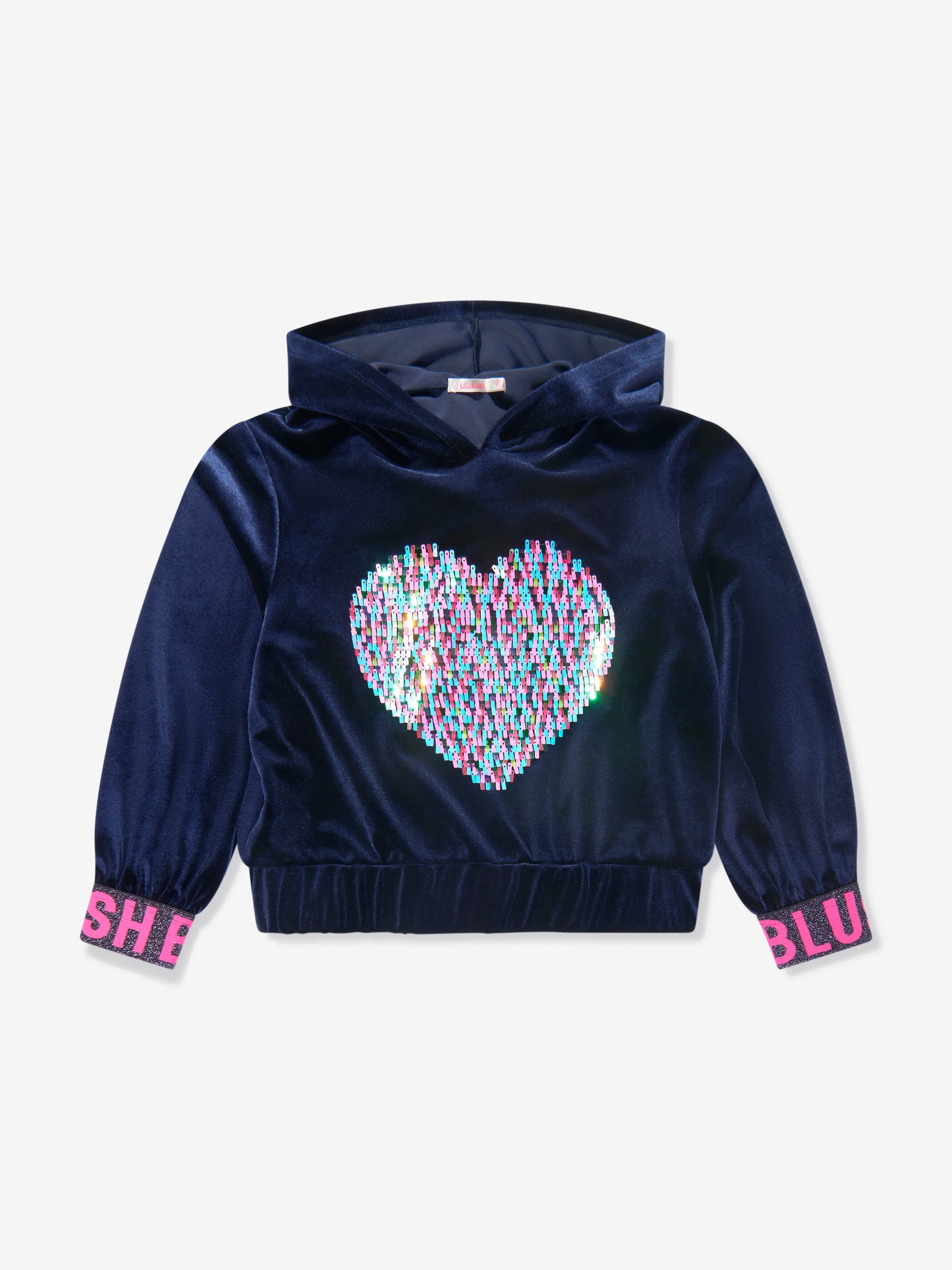 Billieblush Girls Sequin Heart Hoodie in Navy