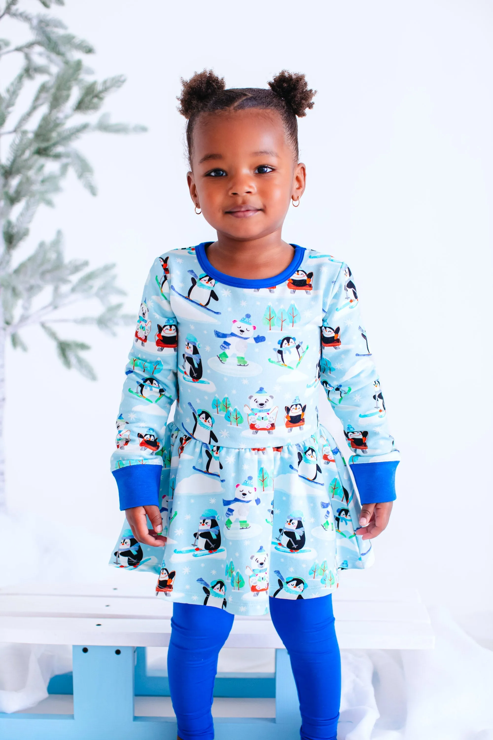 Birdie Bean Arthur Polar Bears in the Snow Print Kids Sweatshirt Peplum Set