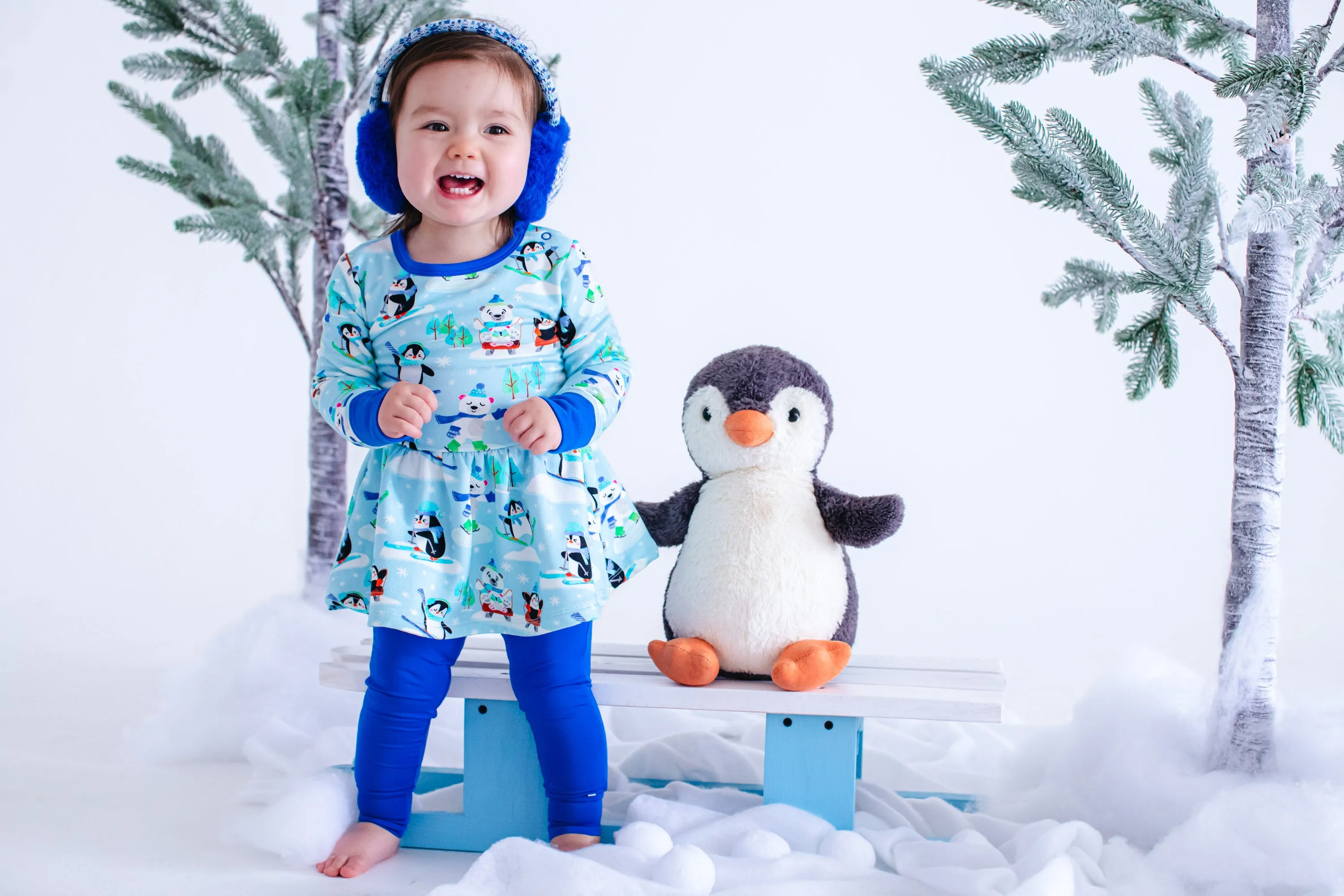 Birdie Bean Arthur Polar Bears in the Snow Print Kids Sweatshirt Peplum Set