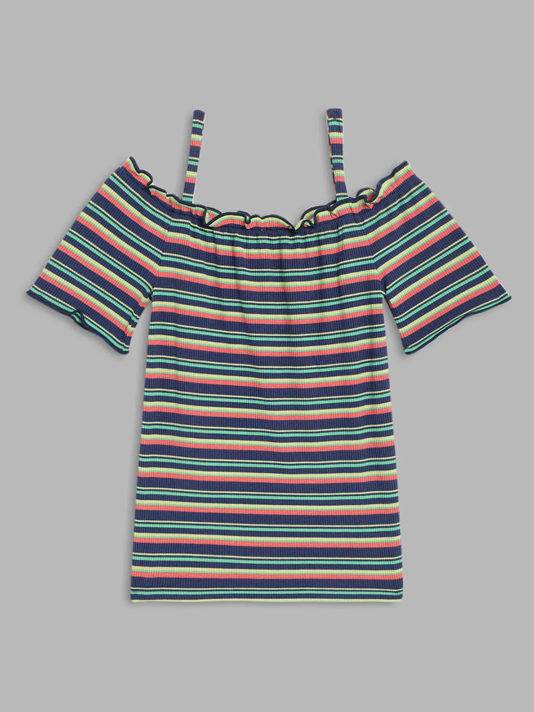 Blue Giraffe Girls Multi Striped Square Neck Top