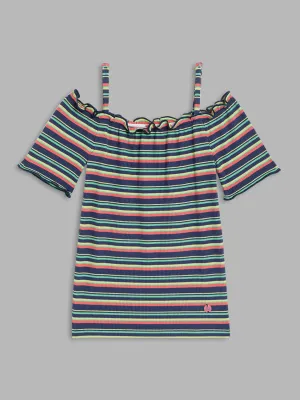 Blue Giraffe Girls Multi Striped Square Neck Top