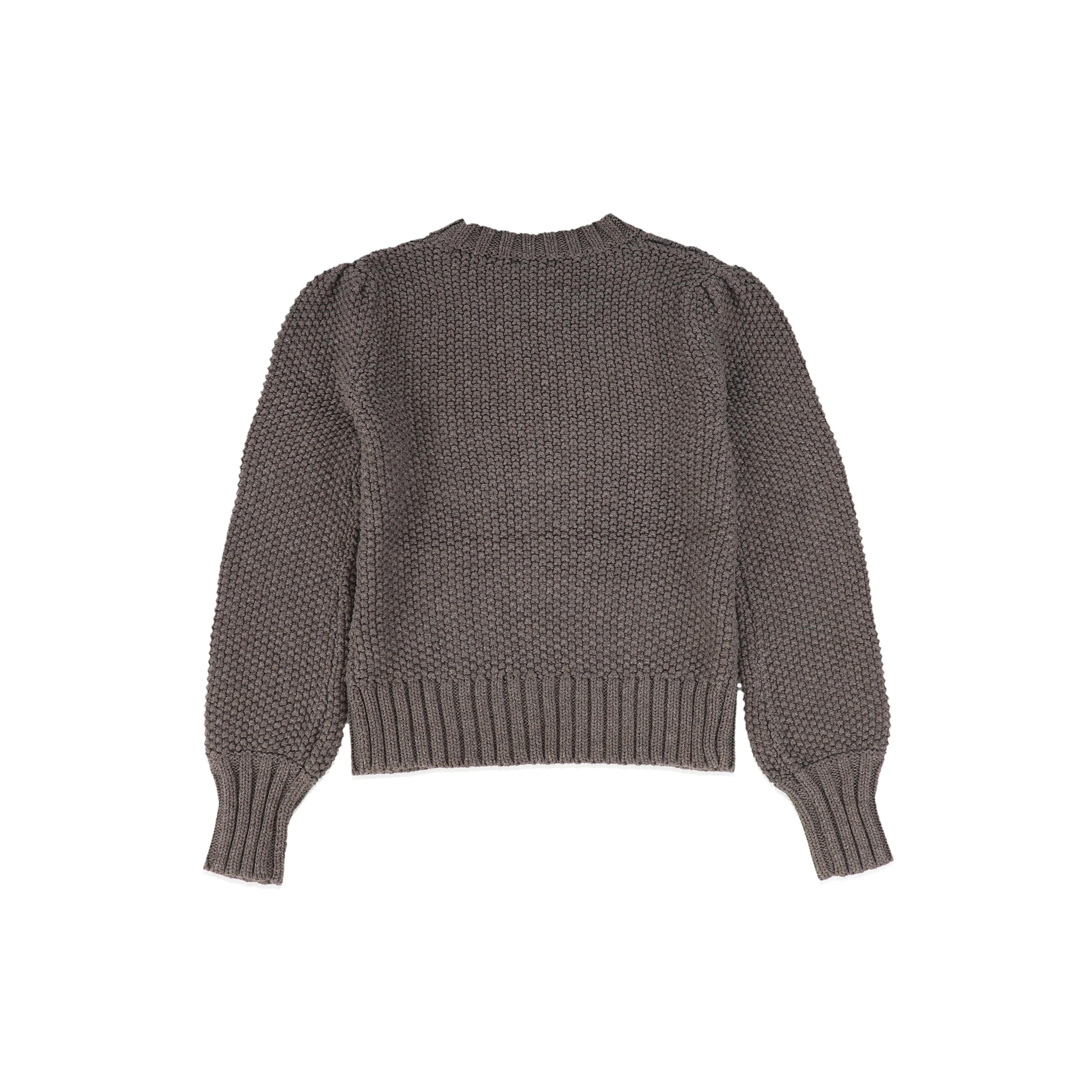 C14642-CABLE KNIT PUFF SLEEVE SWEATER-Mocha