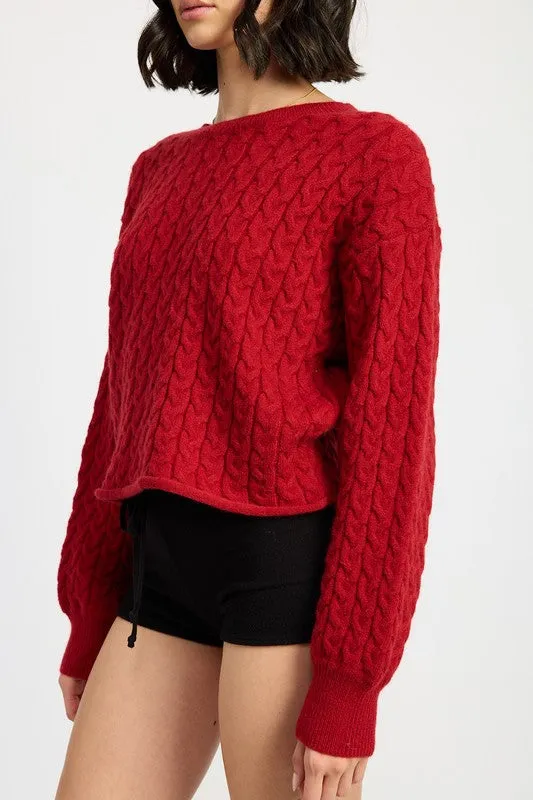 CABLE KNIT CROPPED SWEATER