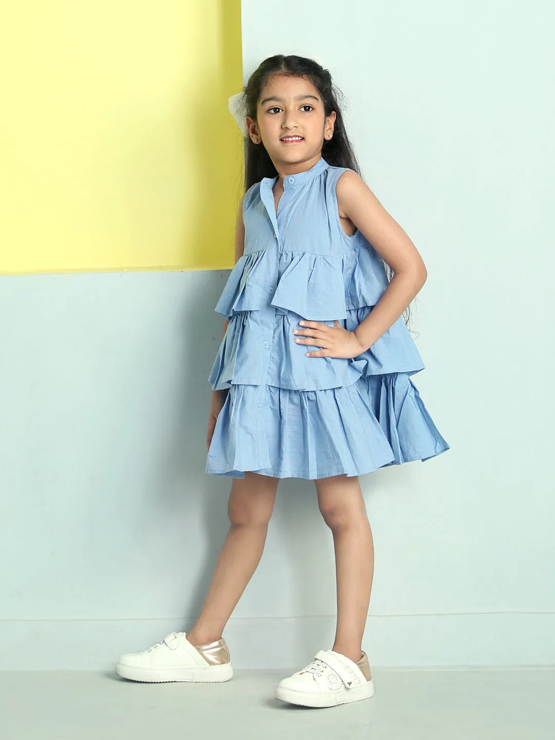 Chambray Blue Girls Casual Dress