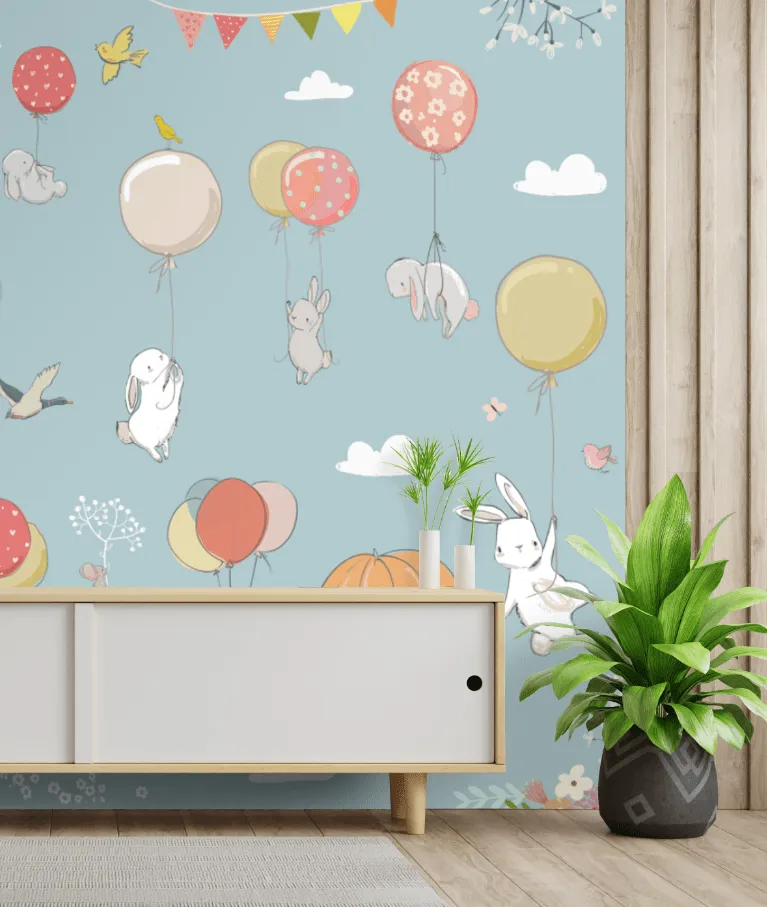 Children Room Wallpaper, Animals & Balloon Theme, Customised