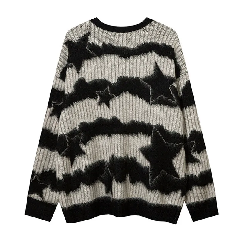 Contrasting Striped Star Jacquard Knitwear