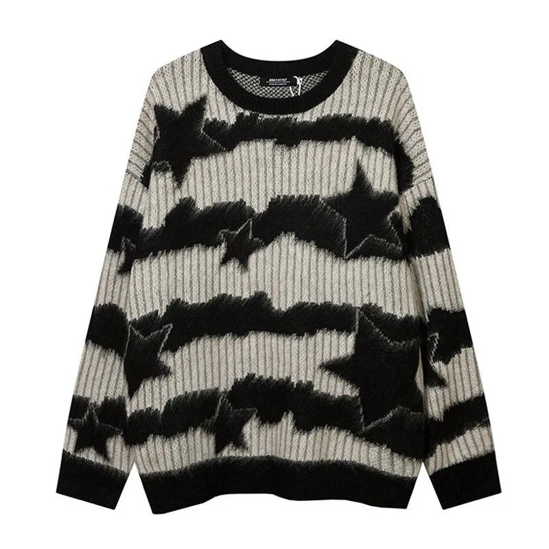 Contrasting Striped Star Jacquard Knitwear