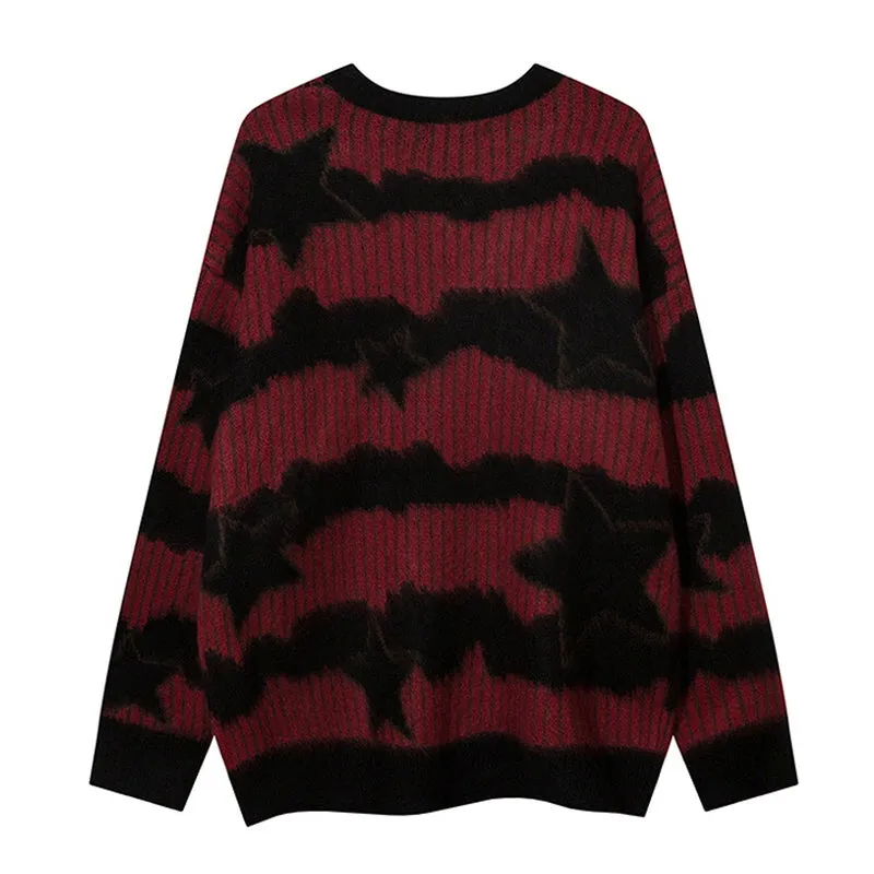 Contrasting Striped Star Jacquard Knitwear