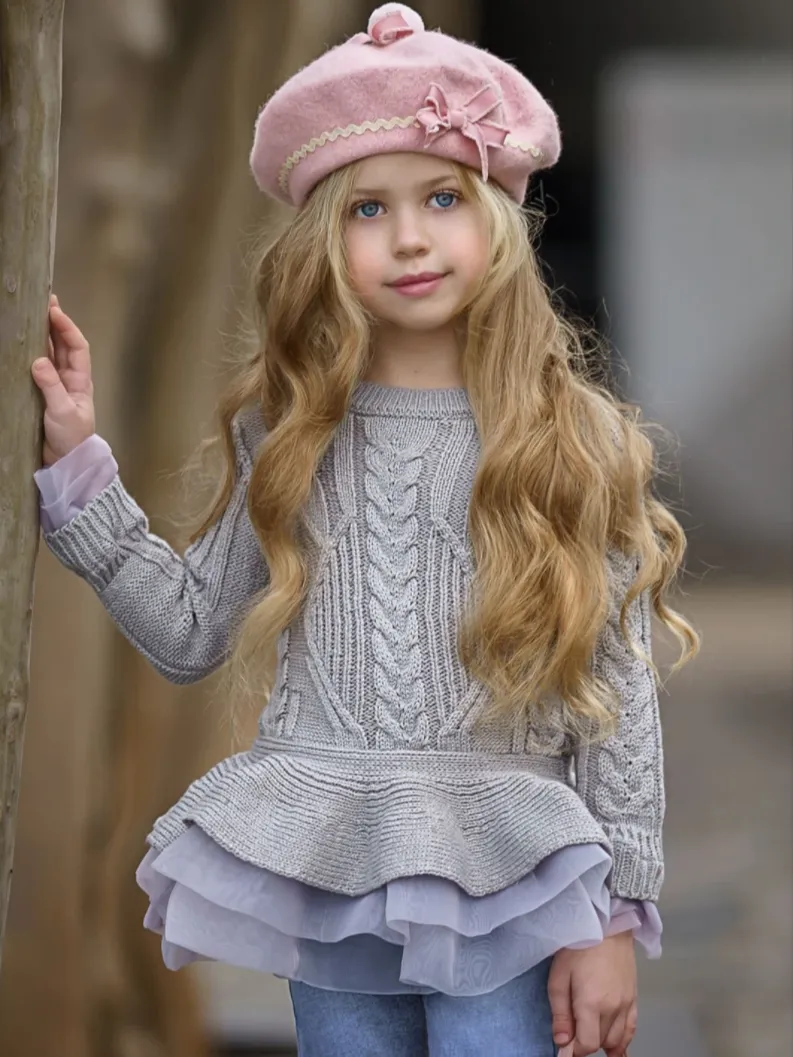 Cute As Pie Ashen Cable Knit Tutu Sweater