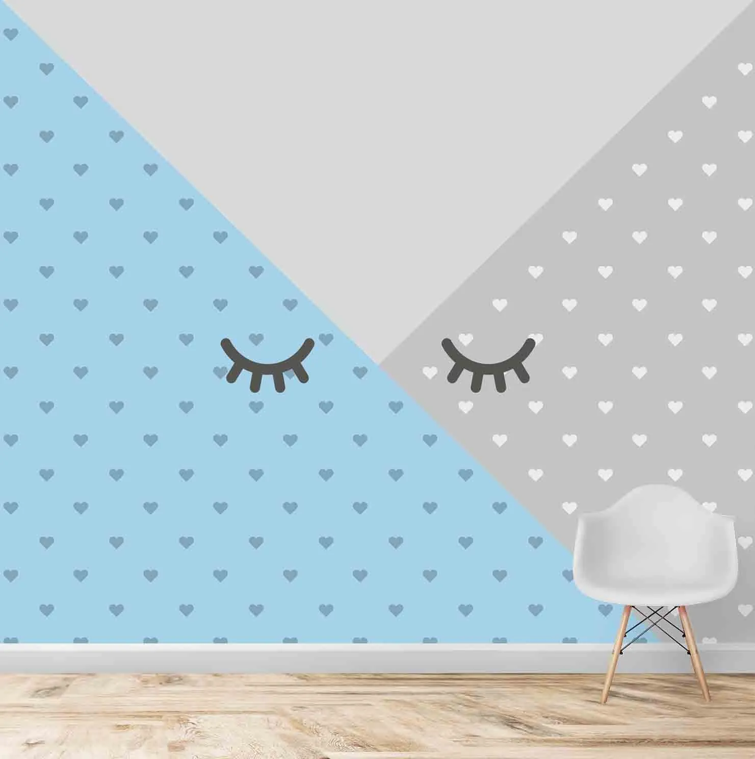 Cute Geometric Pattern with Hearts Kids Room Wallpaper