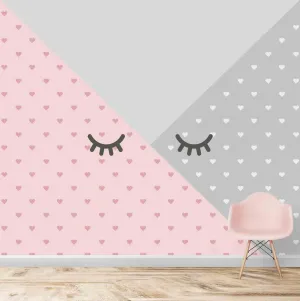 Cute Geometric Pattern with Hearts Kids Room Wallpaper