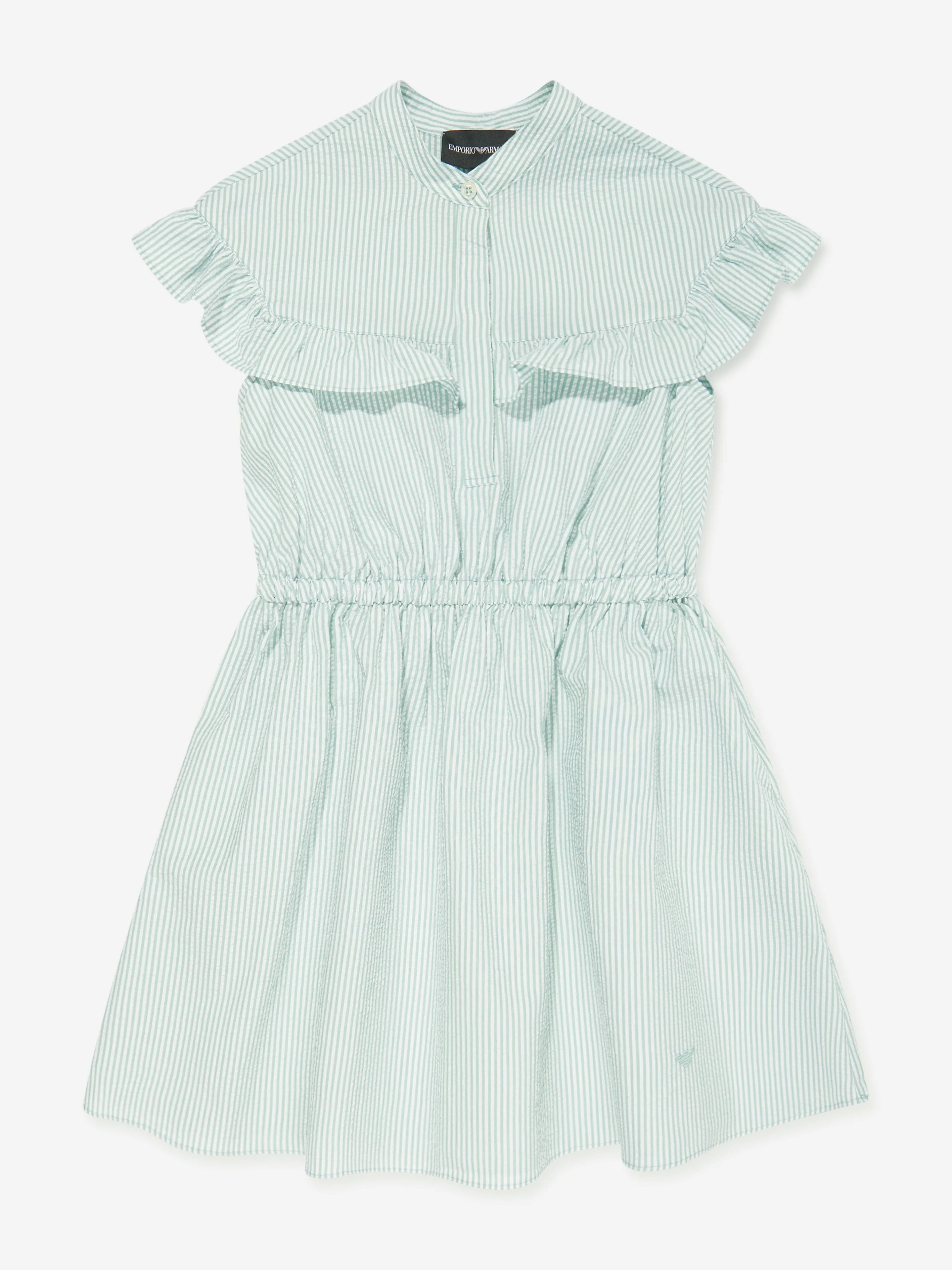 Emporio Armani Girls Striped Frill Dress in Green