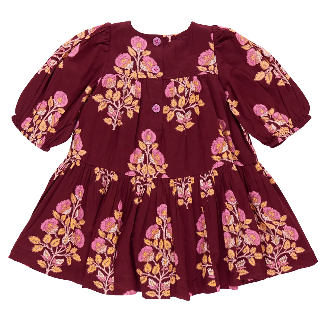 Fiona Dress, Burgundy Bouquet Floral