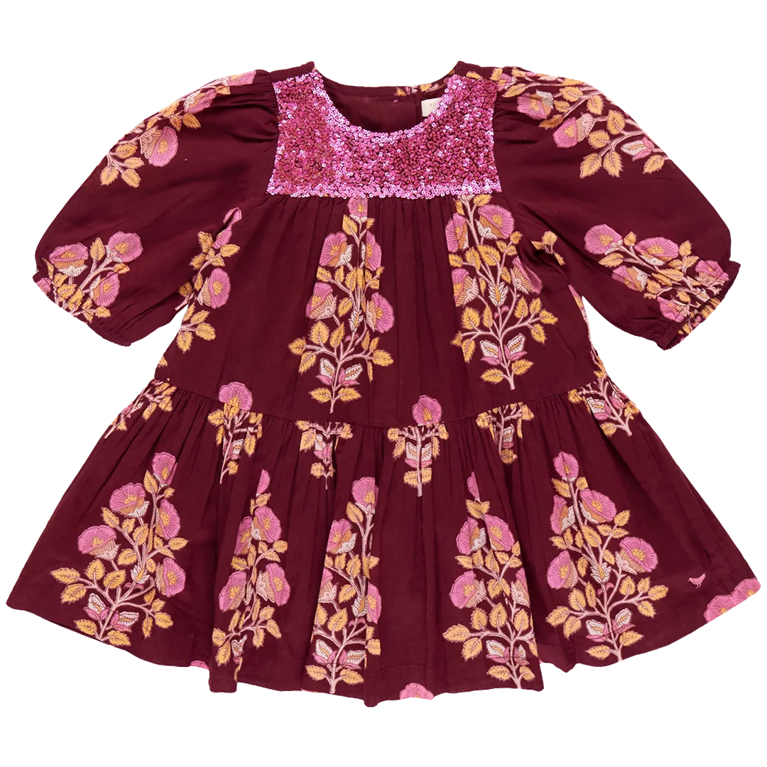 Fiona Dress, Burgundy Bouquet Floral